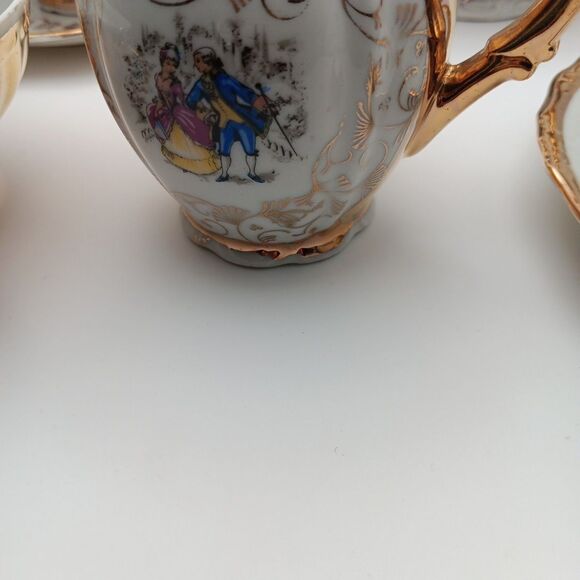 VTG Fragonard Courting Couple W/Gold Accents Gilded 22pc Tea Set Italy Victorian - Picture 8 of 15